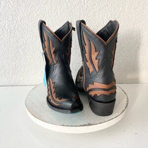 Lane WALK THE LINE Womens Cowboy Bootie 7 Black Brown Cowgirl Short Ankle Boot